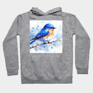Colorful little blue bird sitting on a tree branch Hoodie